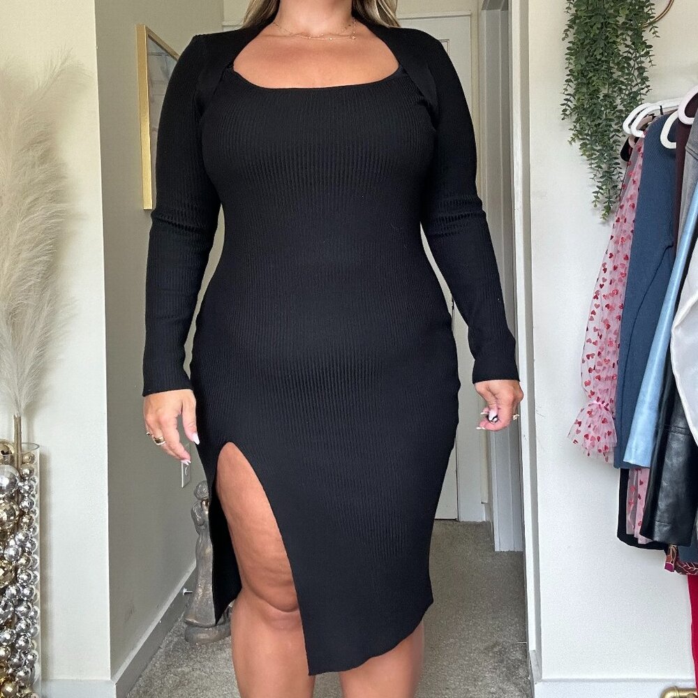 FASHION NOVA SHRUG MIDI DRESS